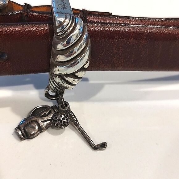 Bill Adler Studio Brown Leather Western Belt with Silver Golf Charms Vintage - Picture 5 of 11